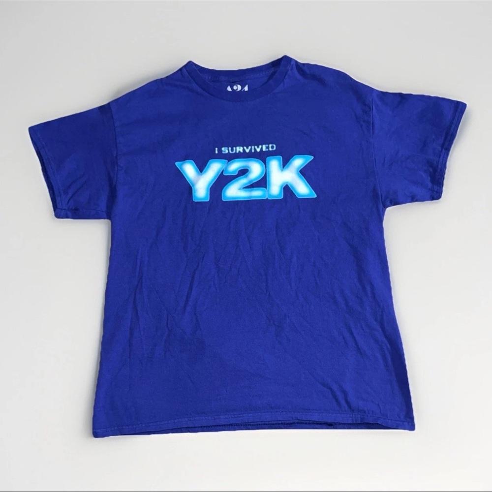 A24 Y2K I Survived Y2K Movie Promo T-Shirt Large Purple Advertising